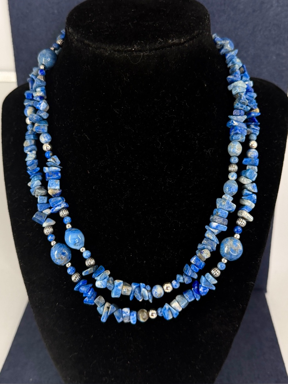 CAROLYN POLLACK Sterling Silver Blue Lapis Lazuli Stone 36” Necklace